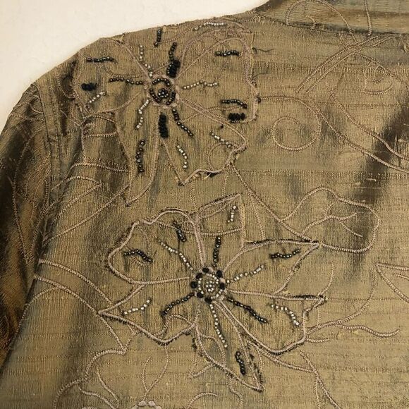 Vtg. Chico’s Gold Embroidered, Beaded Dupioni Silk Jkt/Topper Sz 12 Old Money - Picture 7 of 15